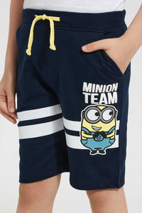 Redtag-Navy-Minions-Short-Active-Shorts-Boys-2 to 8 Years