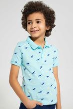 Load image into Gallery viewer, Redtag-Aqua-Dino-Printed-Polo-Polo-Shirts-Boys-2 to 8 Years
