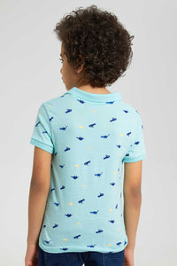 Redtag-Aqua-Dino-Printed-Polo-Polo-Shirts-Boys-2 to 8 Years