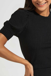 Redtag-Black-Puff-Sleeve-Top-Tops-Women's-
