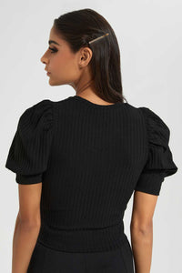 Redtag-Black-Puff-Sleeve-Top-Tops-Women's-
