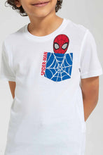 تنزيل الصورة على معرض الصور، Redtag-White-Spiderman-Pocket-T-Shirt-Character-T-Shirts-Boys-2 to 8 Years
