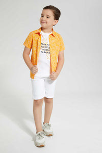 Redtag-Orange-Shirt-And-T-Shirt-Set-Casual-Shirts-Boys-2 to 8 Years