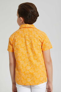 Redtag-Orange-Shirt-And-T-Shirt-Set-Casual-Shirts-Boys-2 to 8 Years