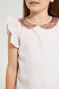 Redtag-Pink-Sequenced-Peter-Pan-Collar-Blouse-Blouses-Girls-2 to 8 Years