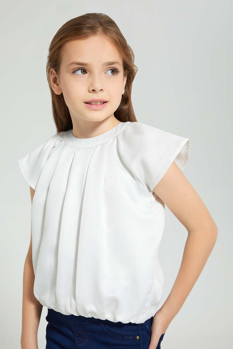 Redtag-Cream-Pleated-Blouse-Blouses-Girls-2 to 8 Years