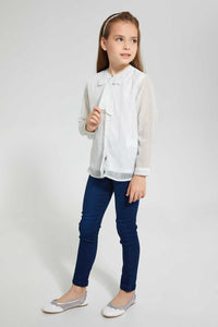 Redtag-White-Frilled-Lurex-Blouse-Blouses-Girls-2 to 8 Years