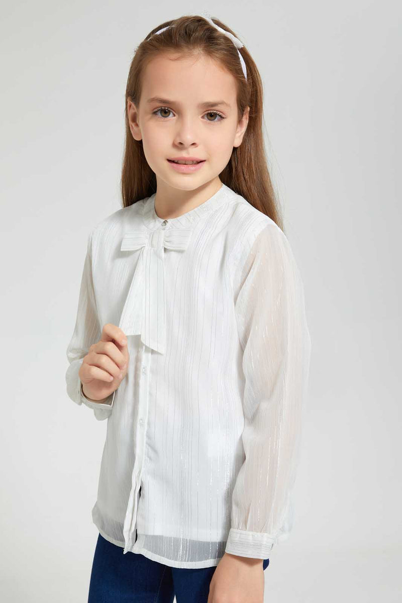 Redtag-White-Frilled-Lurex-Blouse-Blouses-Girls-2 to 8 Years