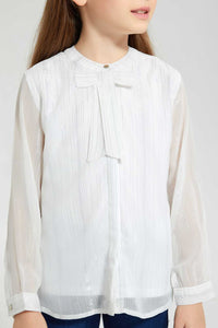 Redtag-White-Frilled-Lurex-Blouse-Blouses-Girls-2 to 8 Years