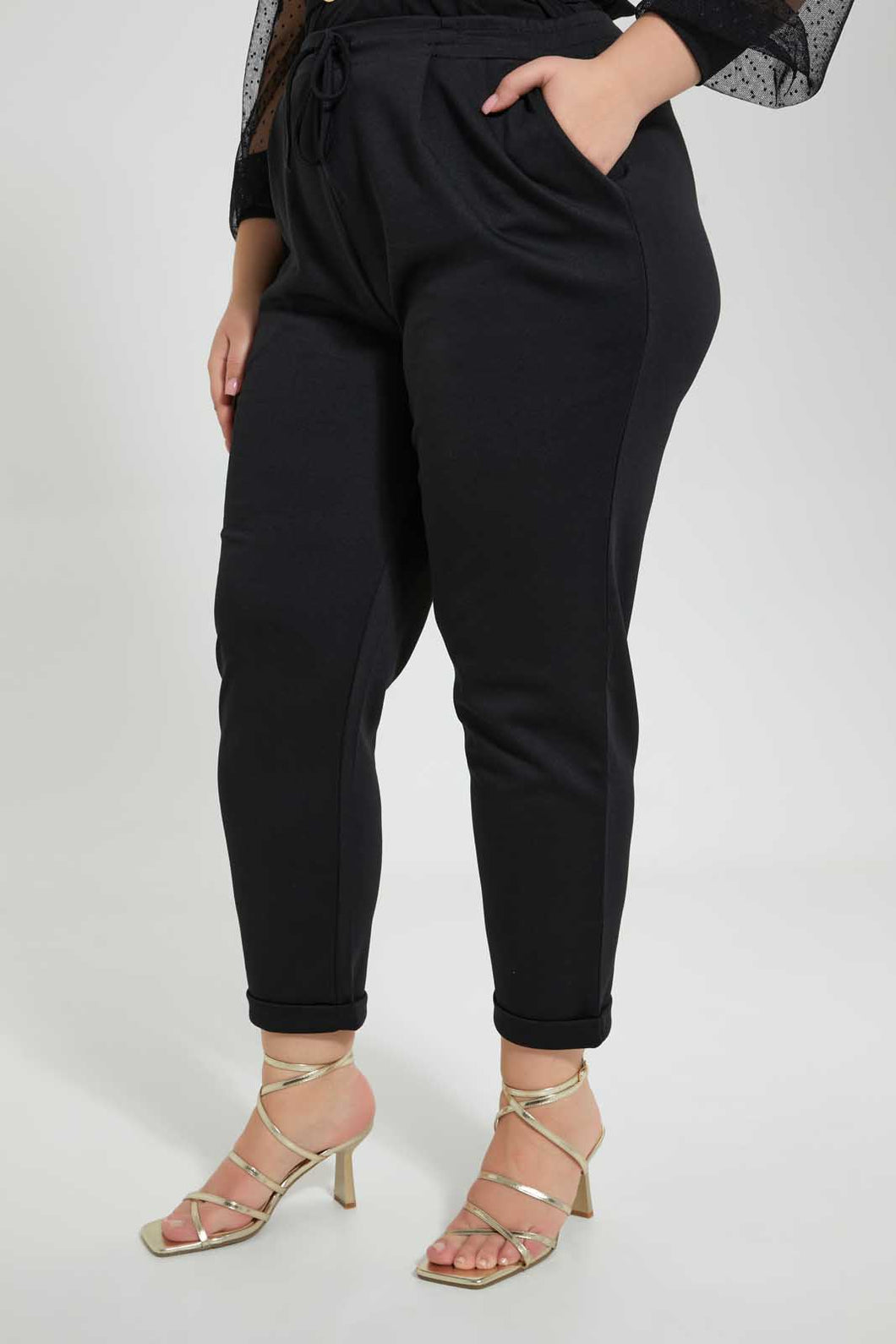 Redtag-Black-Turn-Up-Detail-Trouser-Trousers-Women's-