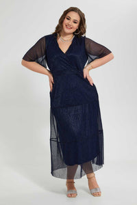 Redtag-Navy-Shiny-Lurex-Maxi-Dress-Dresses-Women's-