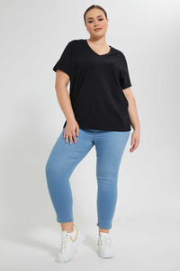 Redtag-Black-S/S-V-Neck-T-Shirt-V-Neck-T-Shirts-Women's-