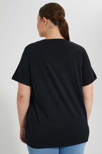 Redtag-Black-S/S-V-Neck-T-Shirt-V-Neck-T-Shirts-Women's-