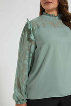 تنزيل الصورة على معرض الصور، Redtag-Mint-Jacquard-Yoke-&amp;-Sleeve-Detail-Blouse-Blouses-Women&#39;s-
