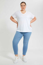 تنزيل الصورة على معرض الصور، Redtag-White-S/S-V-Neck-T-Shirt-V-Neck-T-Shirts-Women&#39;s-
