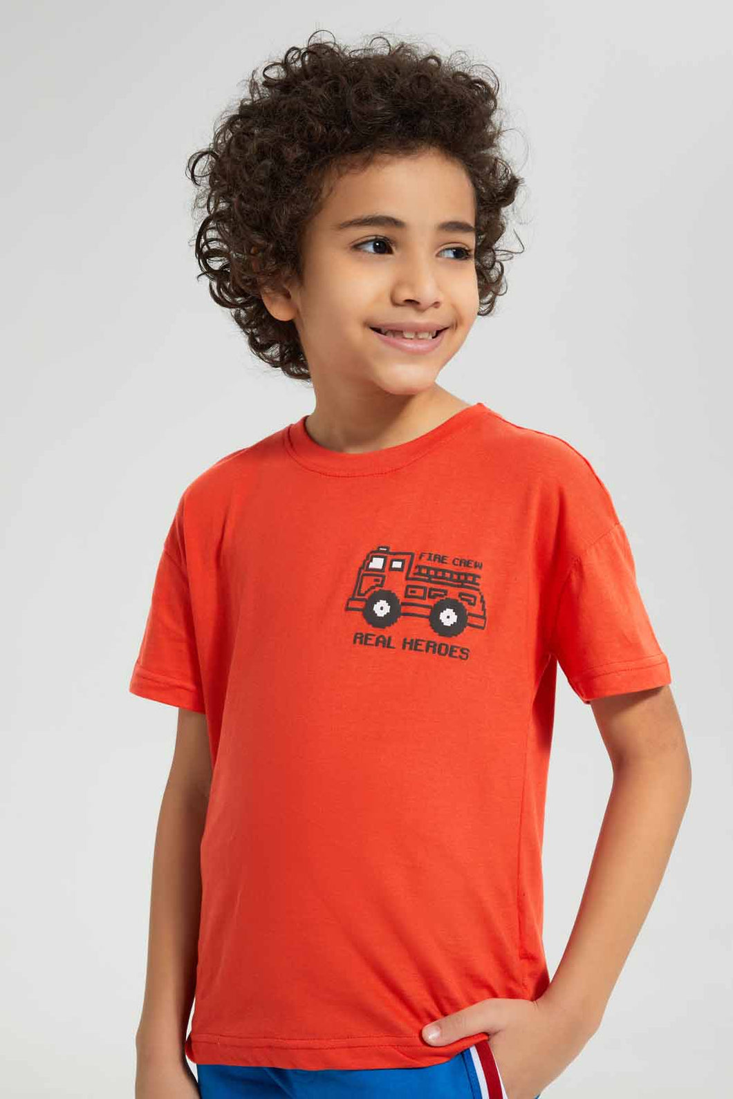 Redtag-Red-Placement-Print-Over-Size-T-Shirt-Graphic-T-Shirts-Boys-2 to 8 Years