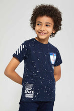 Load image into Gallery viewer, Redtag-Navy-Printed-Splat-Space-T-Shirt-Graphic-T-Shirts-Boys-2 to 8 Years
