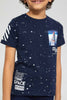 Redtag-Navy-Printed-Splat-Space-T-Shirt-Graphic-T-Shirts-Boys-2 to 8 Years