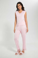 تنزيل الصورة على معرض الصور، Redtag-Pink-Plain-Pyjama-Set-With-Lace-Pyjama-Sets-Women&#39;s-
