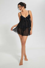 Load image into Gallery viewer, Redtag-Black-Plain-Mesh-Babydoll-With-Thong-Babydolls-Women&#39;s-
