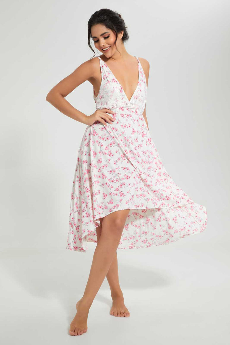 Redtag-White-Floral-Printed-Hi-Low-Chemise-Chemises-Women's-