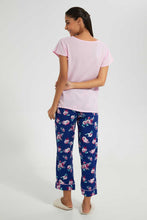 تنزيل الصورة على معرض الصور، Redtag-Navy-Floral-Printed-Pyjama-Set-Pyjama-Sets-Women&#39;s-
