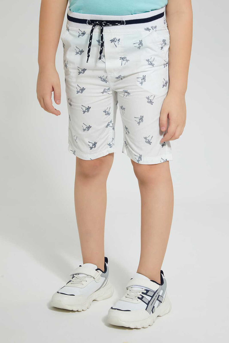 Redtag-White-Aop-Rib-Waistband-Short-Shorts-Boys-2 to 8 Years