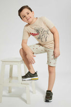 تنزيل الصورة على معرض الصور، Redtag-Beige-Aop-Rib-Waistband-Short-Shorts-Boys-2 to 8 Years
