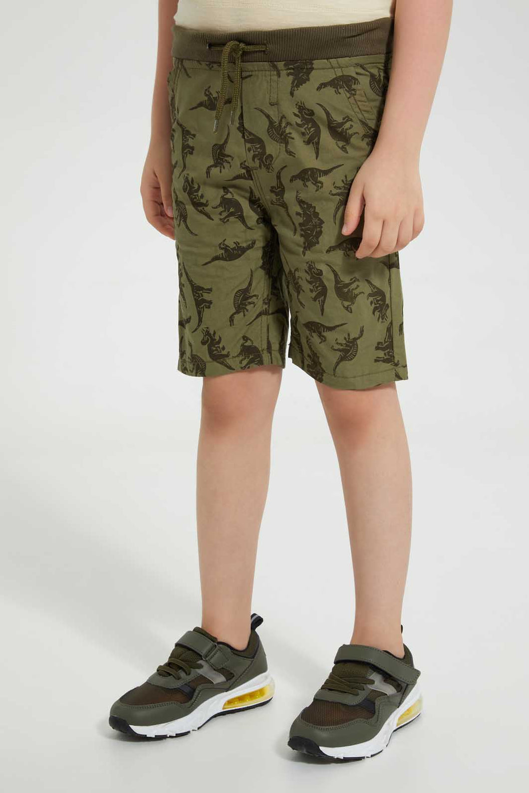 Redtag-Olive-Aop-Rib-Waistband-Short-Chino-Shorts-Boys-2 to 8 Years