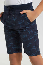 Load image into Gallery viewer, Redtag-Navy-Aop-Rib-Waistband-Short-Chino-Shorts-Boys-2 to 8 Years
