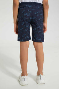 Redtag-Navy-Aop-Rib-Waistband-Short-Chino-Shorts-Boys-2 to 8 Years