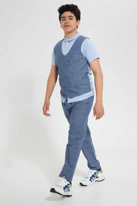 Redtag-Blue-Plain-Casual-Trouser-Pants-Jogger-Fit-Senior-Boys-9 to 14 Years