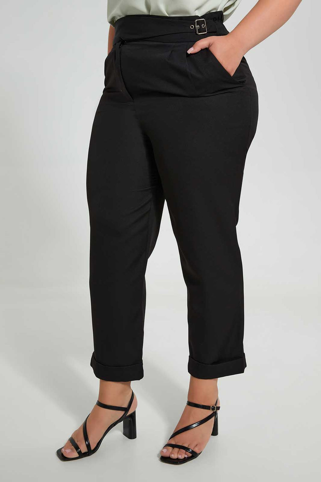 Redtag-Black-Buckle-Detail-Trouser-Culottes-Women's-