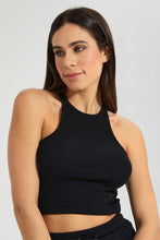 Load image into Gallery viewer, Black Ribbed Crop Vest
