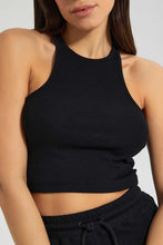 Load image into Gallery viewer, Black Ribbed Crop Vest
