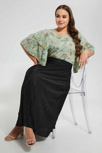 Black Plisse Maxi Skirt