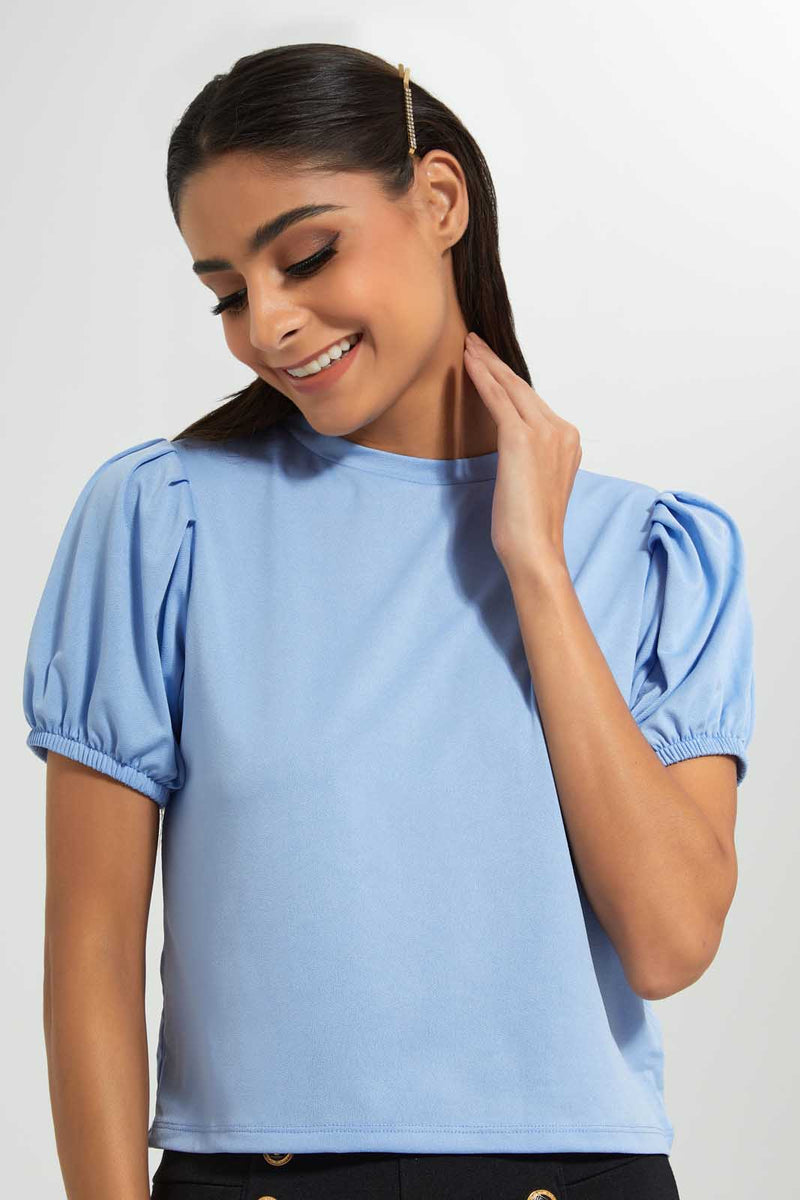 Redtag-Blue-Basic-Puff-Sleeve-Top-Tops-Women's-