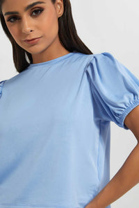 Redtag-Blue-Basic-Puff-Sleeve-Top-Tops-Women's-