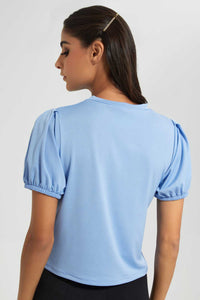 Redtag-Blue-Basic-Puff-Sleeve-Top-Tops-Women's-