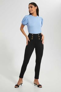 Redtag-Blue-Basic-Puff-Sleeve-Top-Tops-Women's-