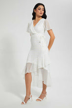 تنزيل الصورة على معرض الصور، Redtag-White-Silver-Dobby-Wrap-Dress-Dresses-Women&#39;s-
