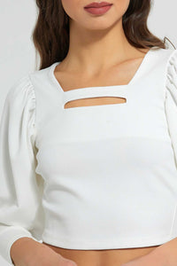 Redtag-White-Puff-Sleeve-Square-Neck-Top-Tops-Women's-