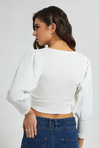 Redtag-White-Puff-Sleeve-Square-Neck-Top-Tops-Women's-