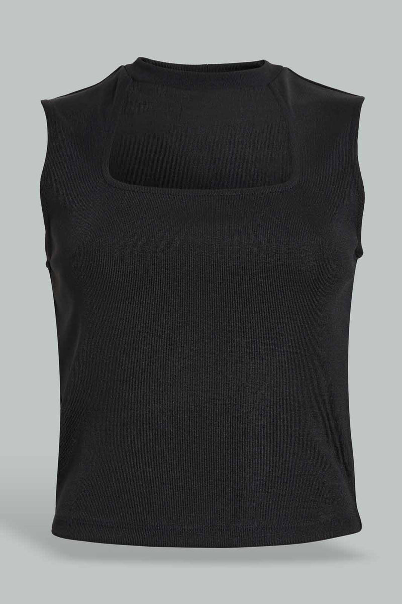 Redtag-Black-Top-Square-Cut-Neckline-Top-Tops-Women's-