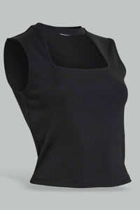 Redtag-Black-Top-Square-Cut-Neckline-Top-Tops-Women's-