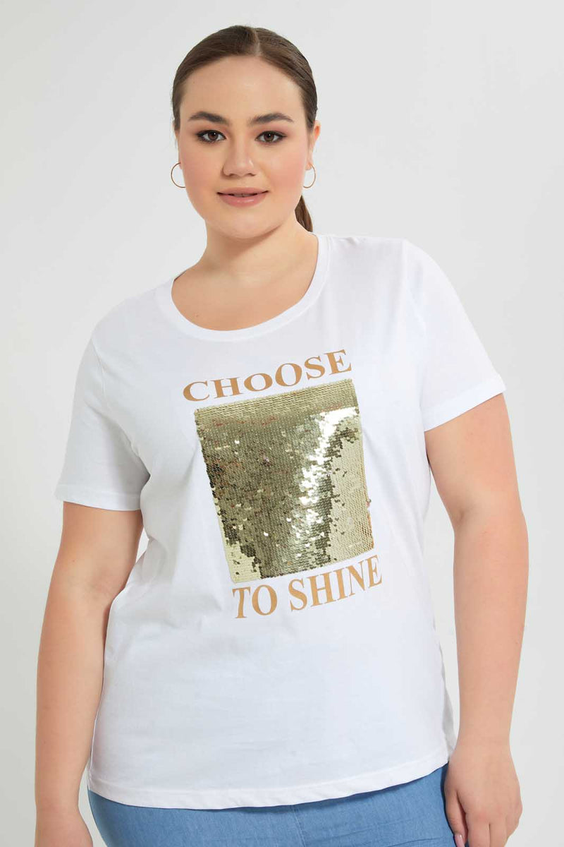 Redtag-White-Sequin-T-Shirt-Graphic-T-Shirts-Women's-