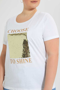 Redtag-White-Sequin-T-Shirt-Graphic-T-Shirts-Women's-