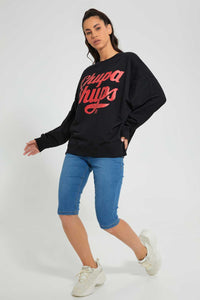 Redtag-Black-Acid-Wash-Ac/Dc-Printed-Sweatshirt-Sweatshirts-Women's-