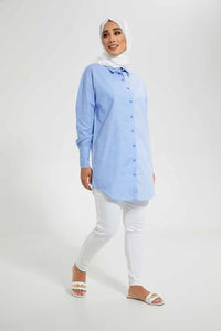 Redtag-Blue-&-White-Collar-Stripes-Shirt-Stripes-Blouses-Women's-