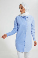 تنزيل الصورة على معرض الصور، Redtag-Blue-&amp;-White-Collar-Stripes-Shirt-Stripes-Blouses-Women&#39;s-
